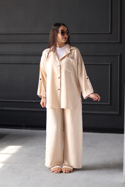 ست مانتو شلوار صوفیا رنگ کرم