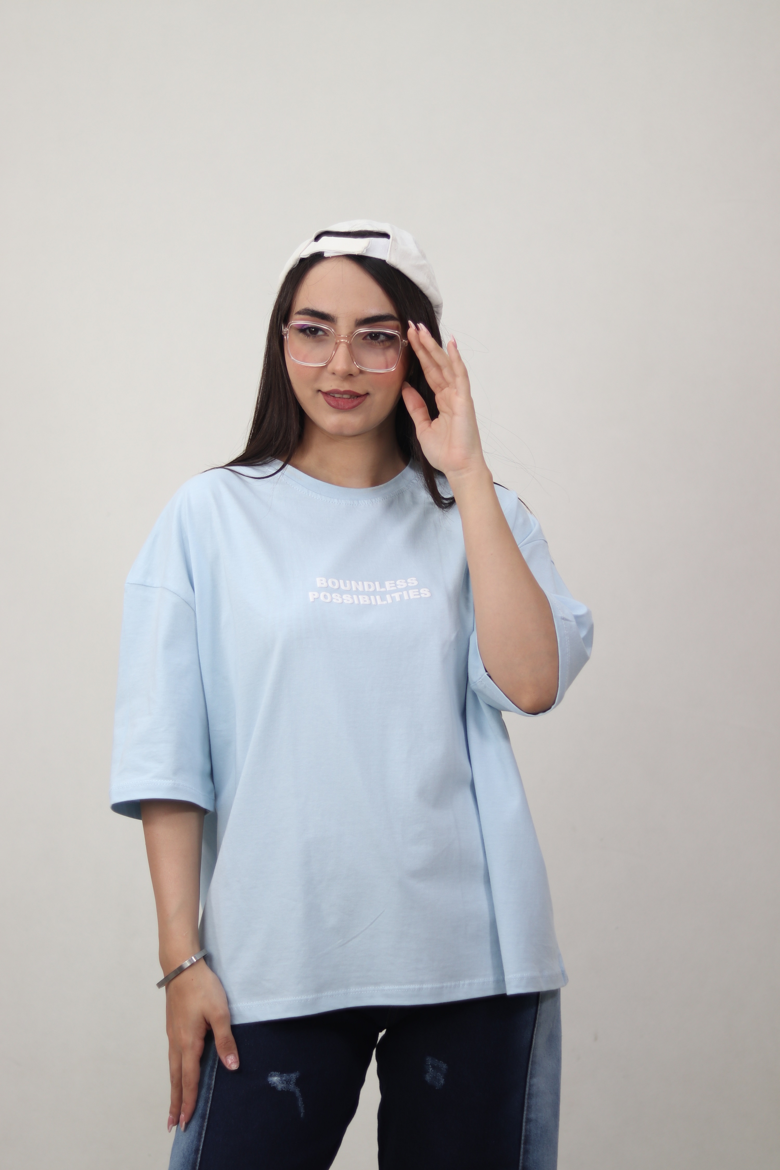 تیشرت باکسی رنگ آبی آسمانی