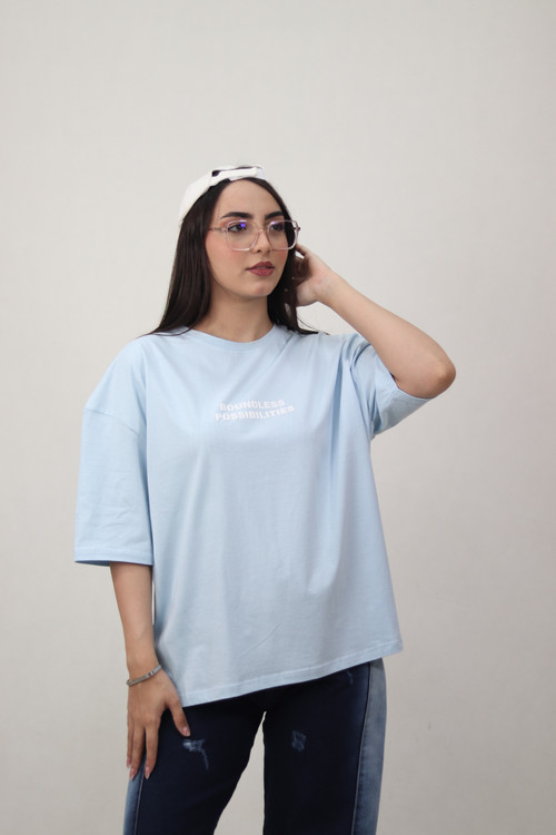تیشرت باکسی رنگ آبی آسمانی