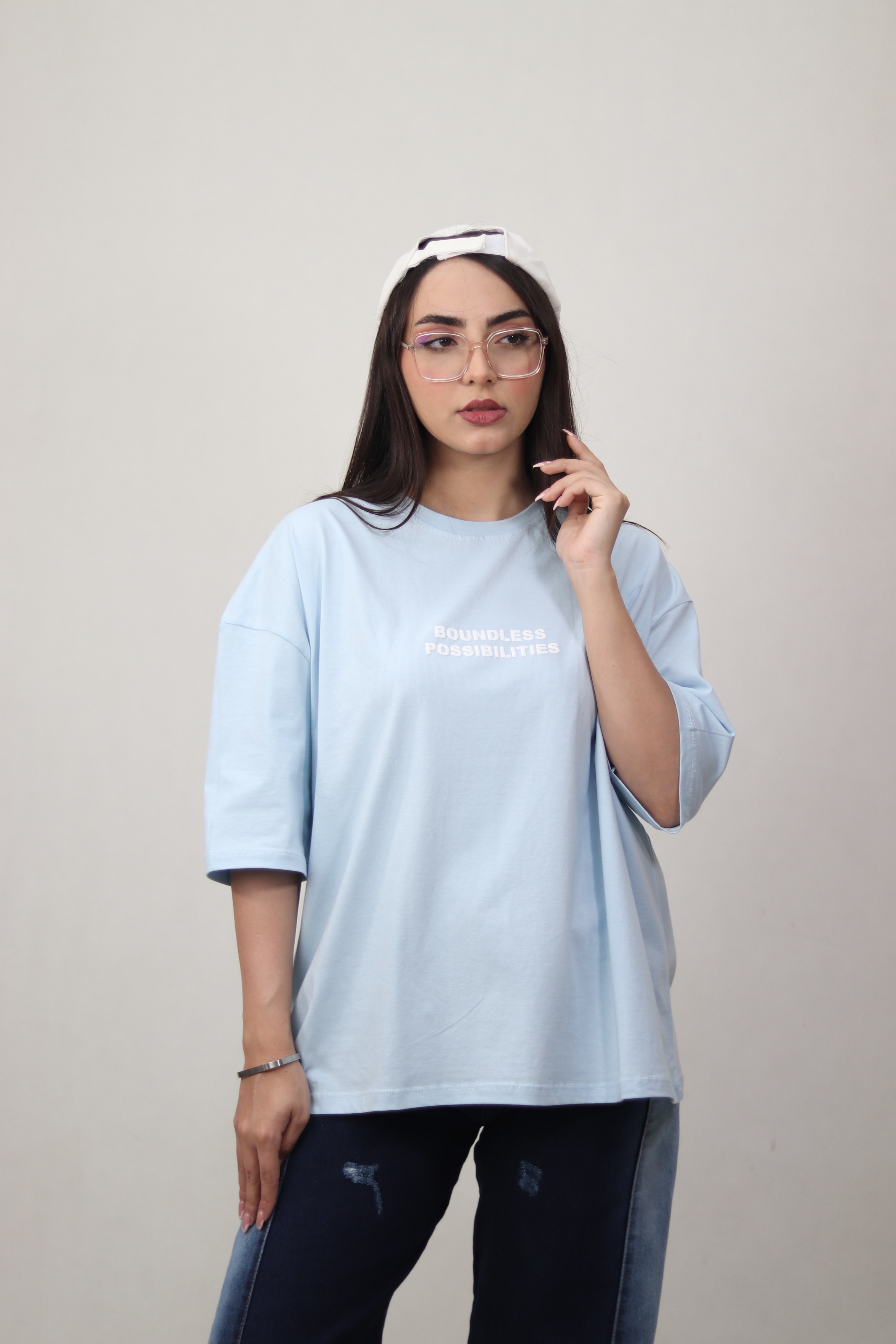 تیشرت باکسی رنگ آبی آسمانی