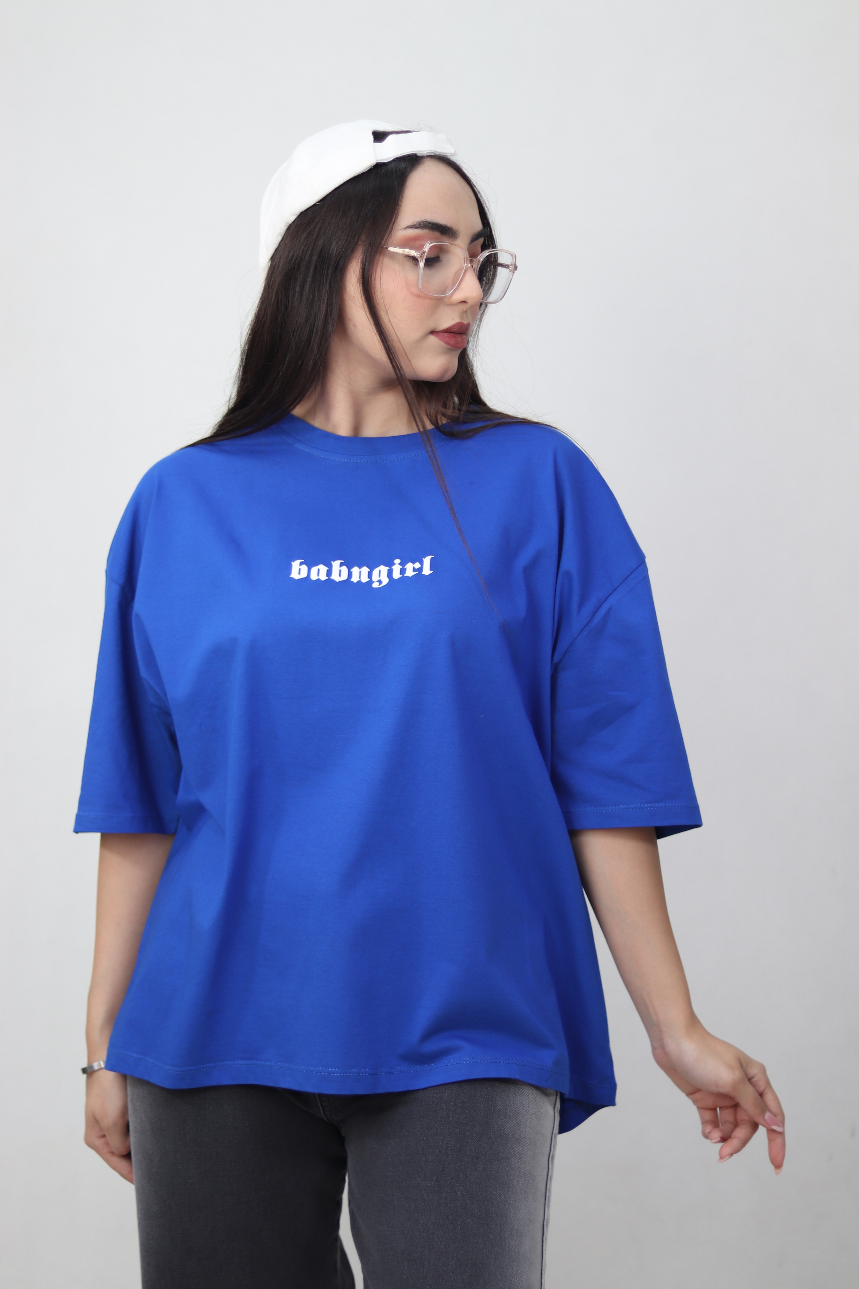 تیشرت باکسی رنگ آبی کاربنی