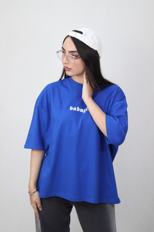 تیشرت باکسی رنگ آبی کاربنی