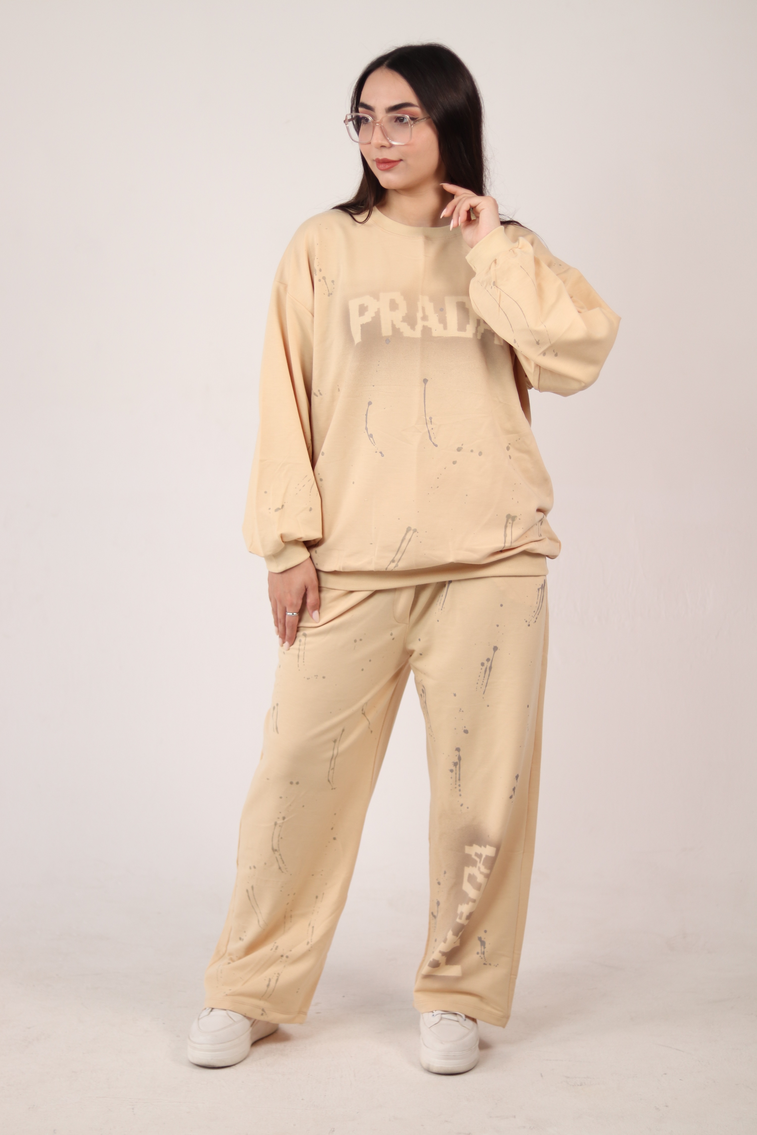 ست بلوز شلوار کرم رنگ