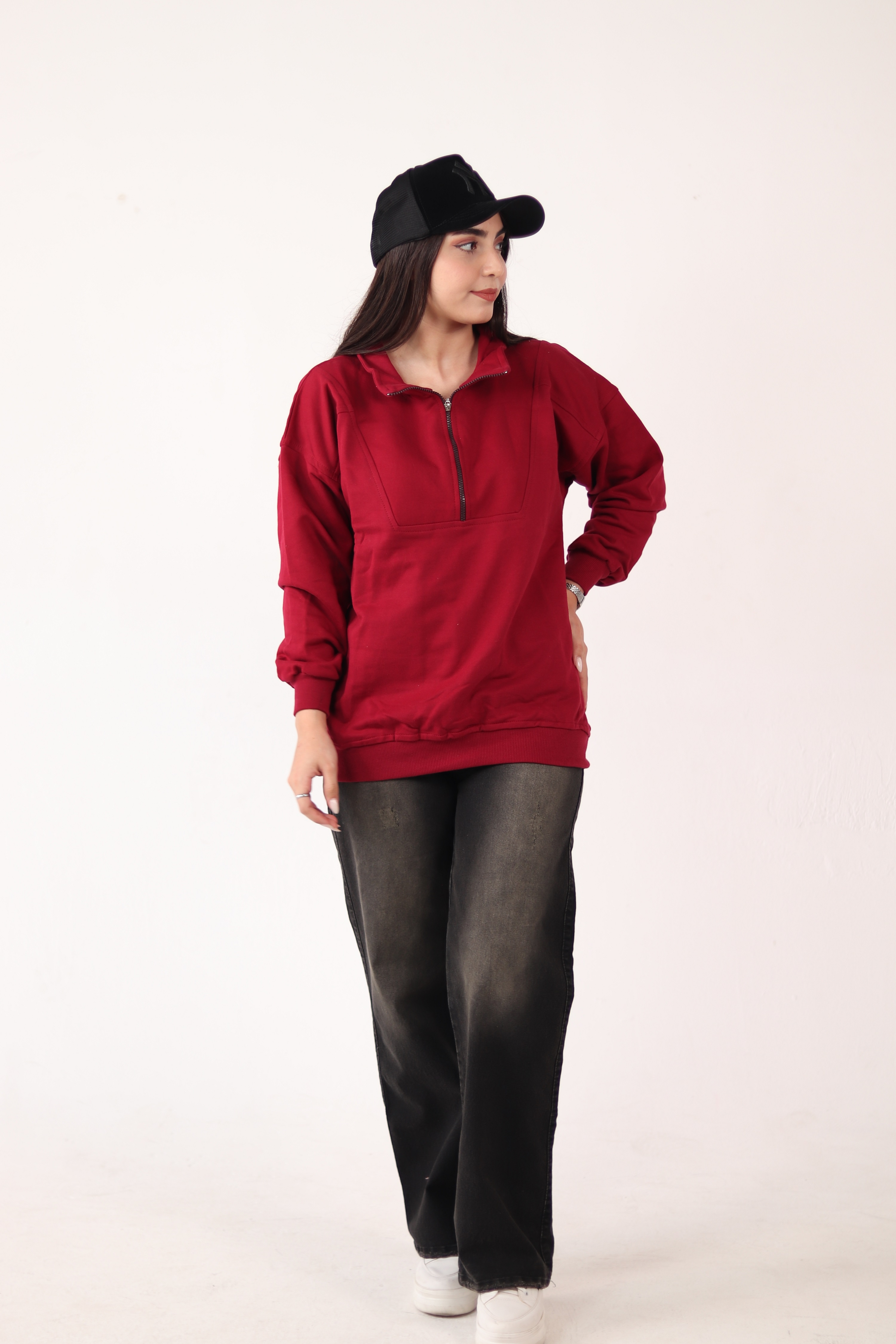 نیم زیپ رنگ زرشکی