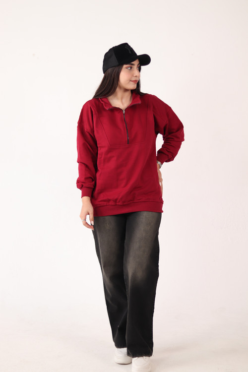 نیم زیپ رنگ زرشکی