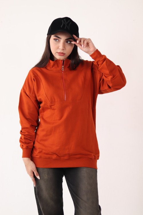 بلوز نیم زیپ رنگ آجری