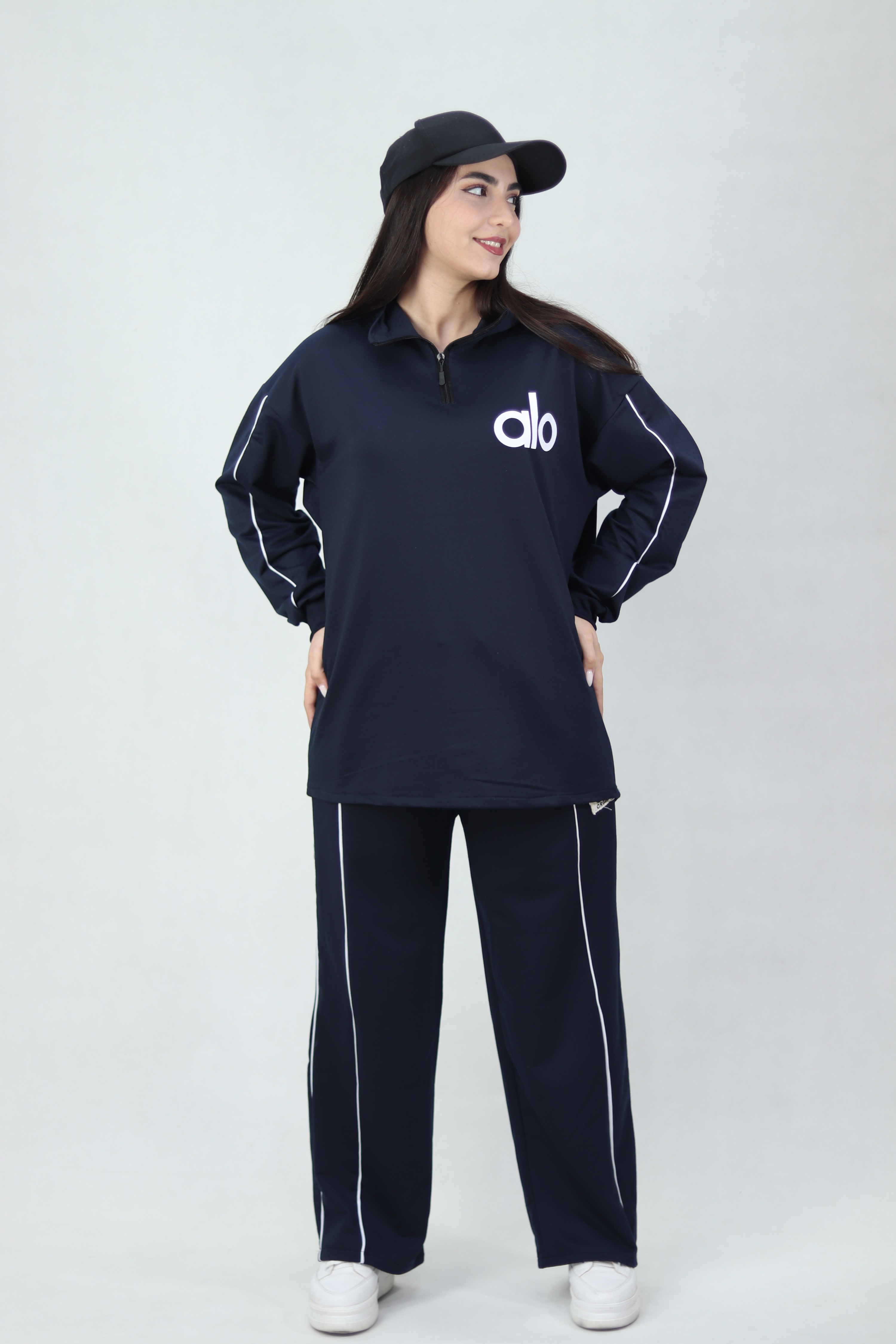 ست بلوز شلوار نیم زیپ سرمه ای رنگ