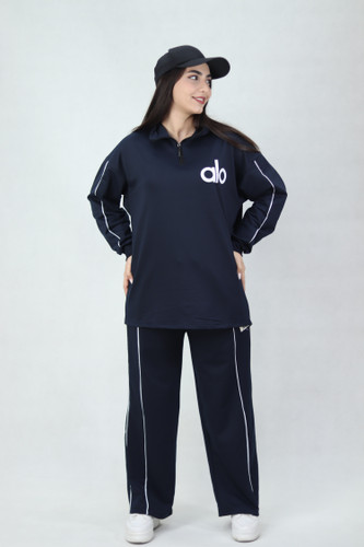 ست بلوز شلوار نیم زیپ سرمه ای رنگ