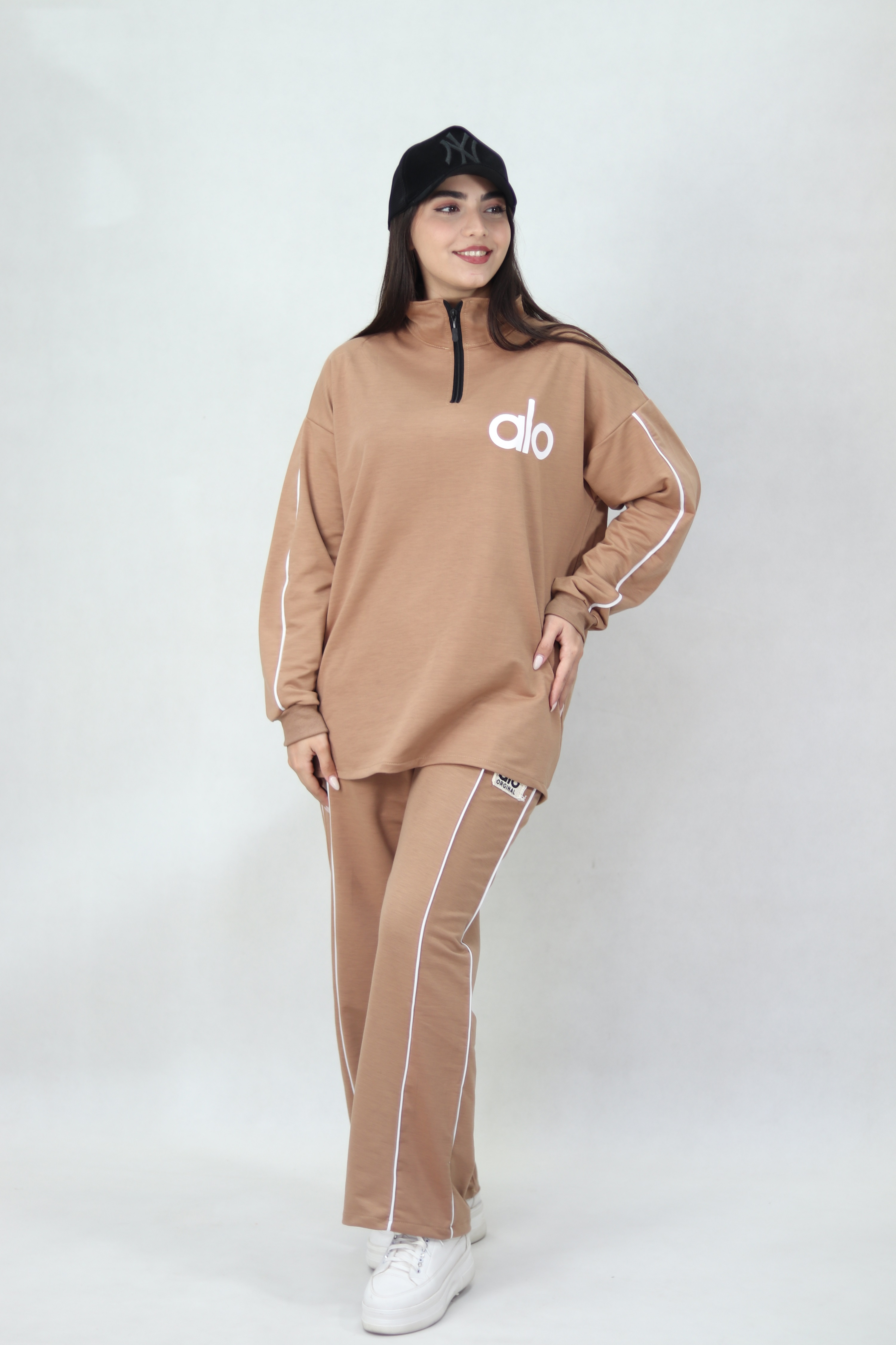 ست نیم زیپ چاپی رنگ موکا