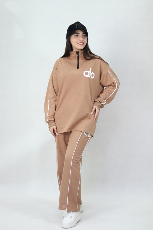 ست نیم زیپ چاپی رنگ موکا